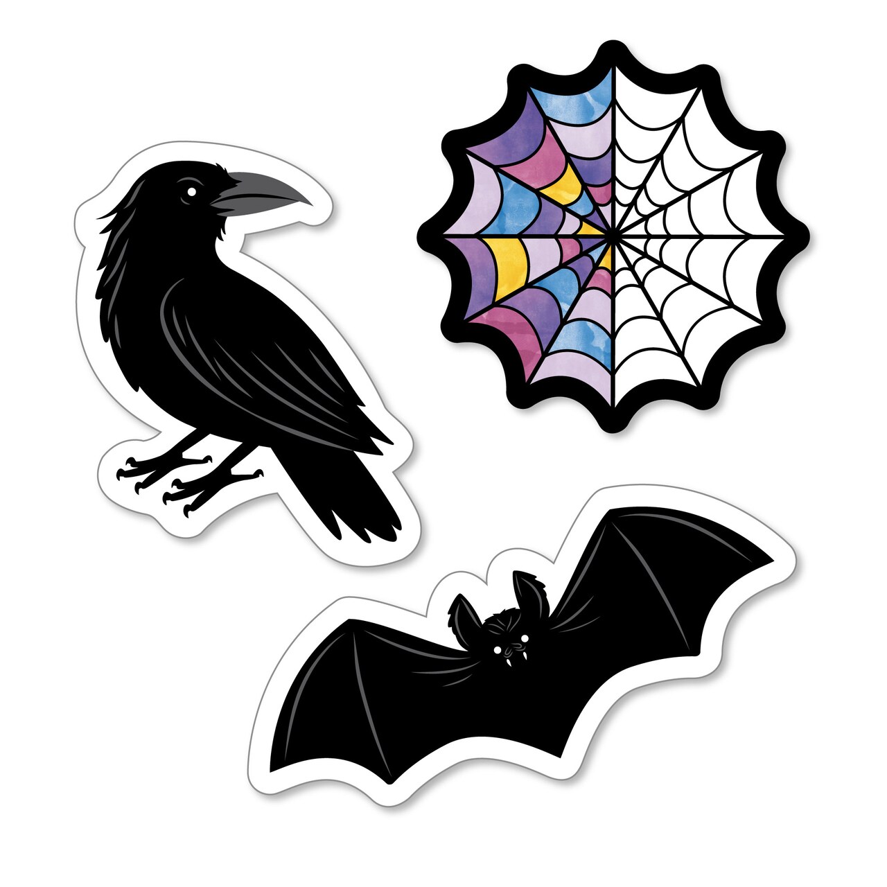Big Dot of Happiness Goth Girl Small Paper Cutouts, DIY Party Decor Craft, Raven, Bat, Spider Web Stained Glass Window Shaped Party Cut-Outs - 24 Ct